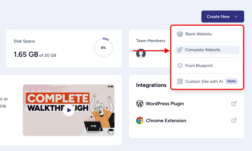 Create a website with zipwp